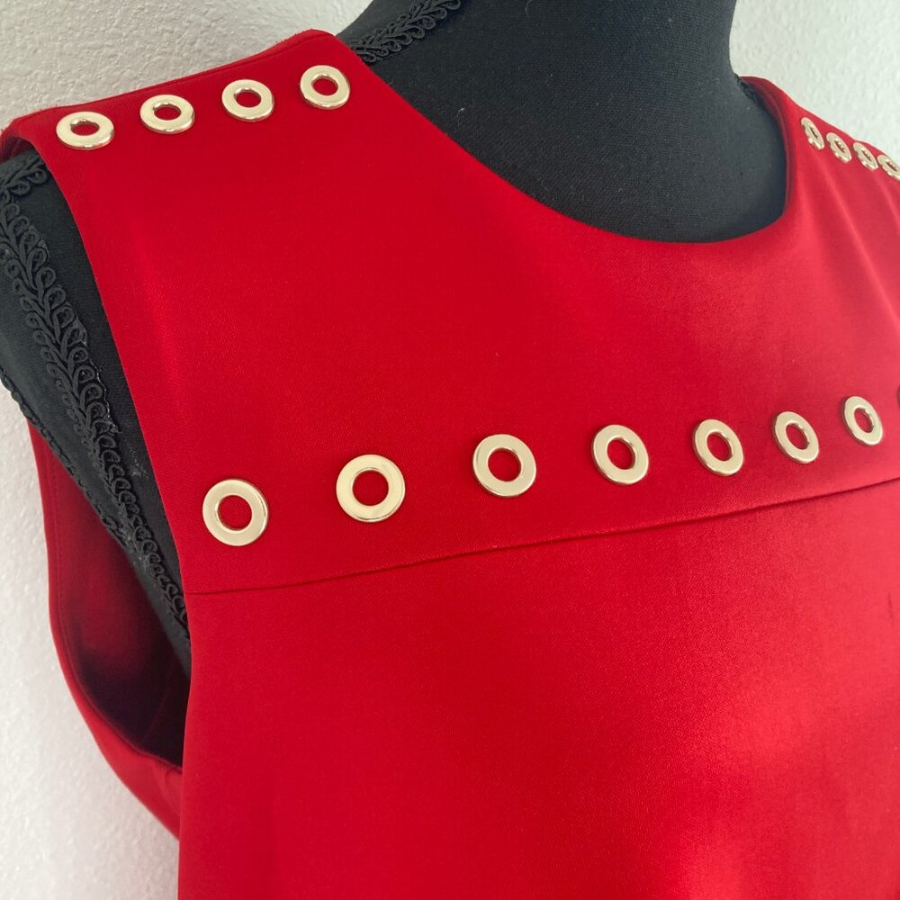 Karl Lagerfeld Knee Length Dress in Red with Gold Grommet, Size 6